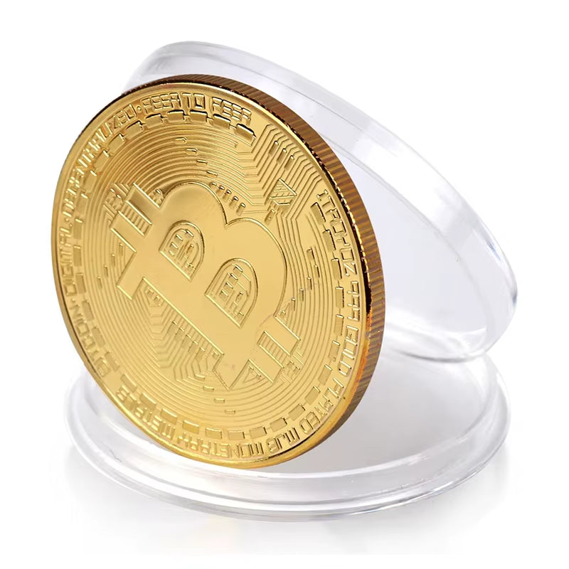 Moneda de Bitcoin coleccionable bañada en oro
